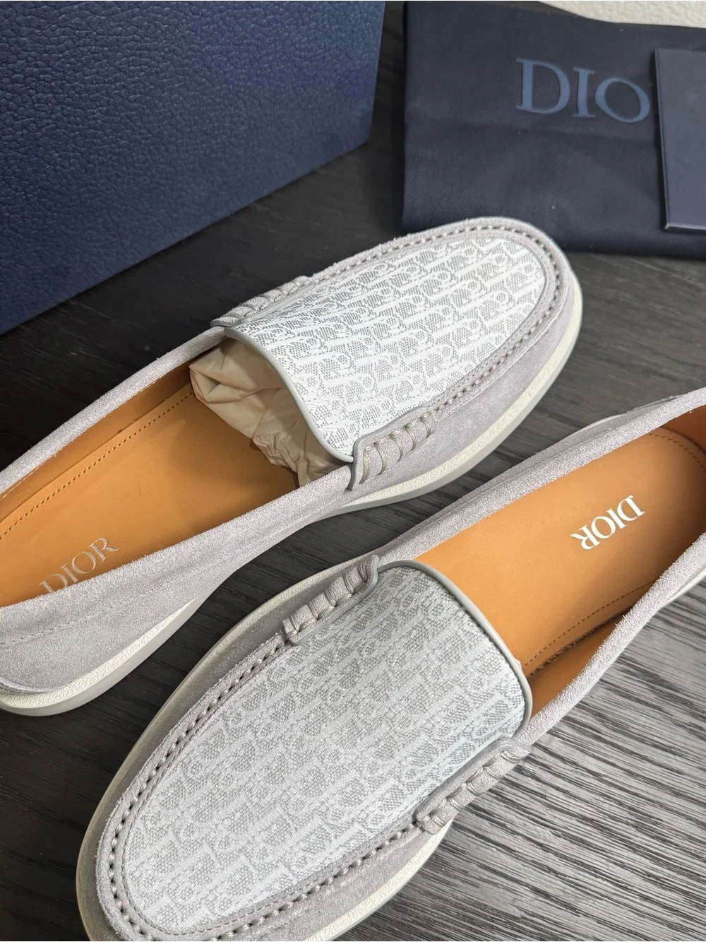 Christian Dior Granville Loafers Gray Suede Oblique Jacquard 42